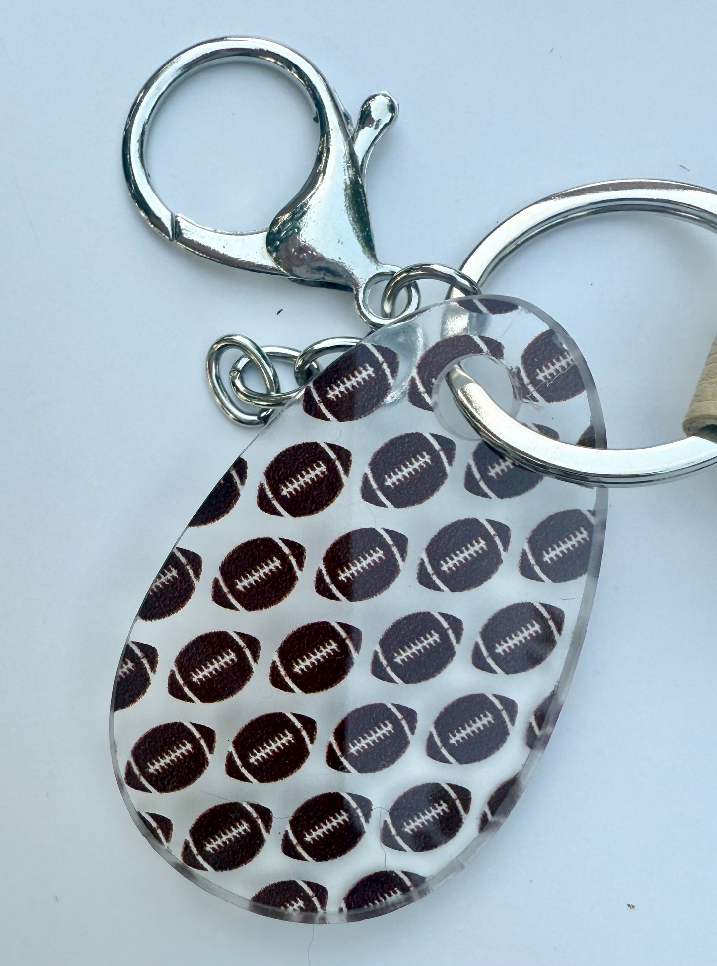 Football Acrylic Keychain with Faux Leather Strap