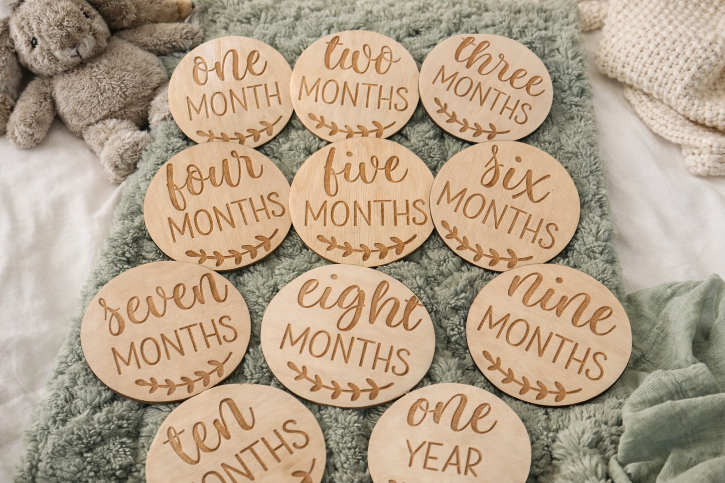 Wooden Baby Milestone Discs | 1–12 Month & One Year Photo Prop Se
