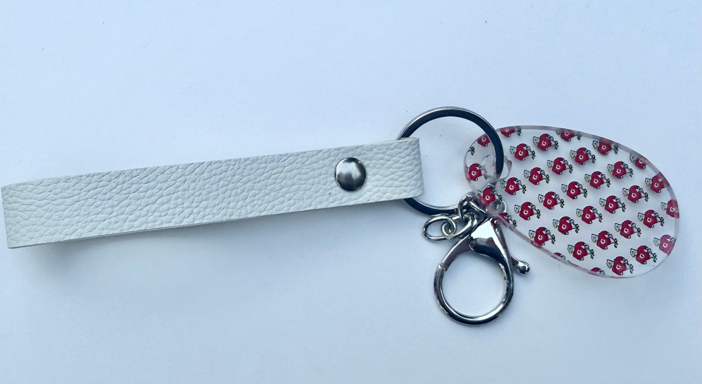 Geneva Eagles Acrylic Keychain with White Faux Leather Strap
