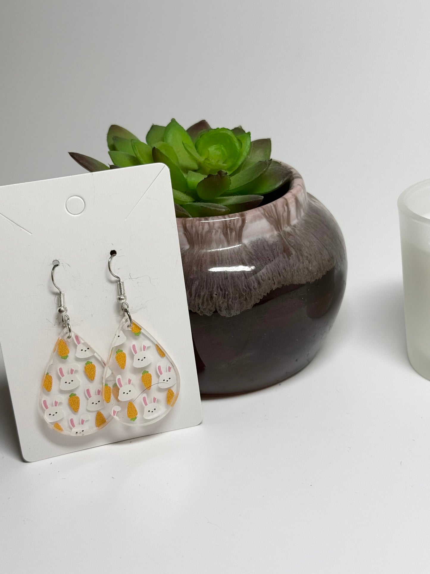 Bunny & Carrot Earrings- Spring Clear Acrylic Laser Cut Earrings