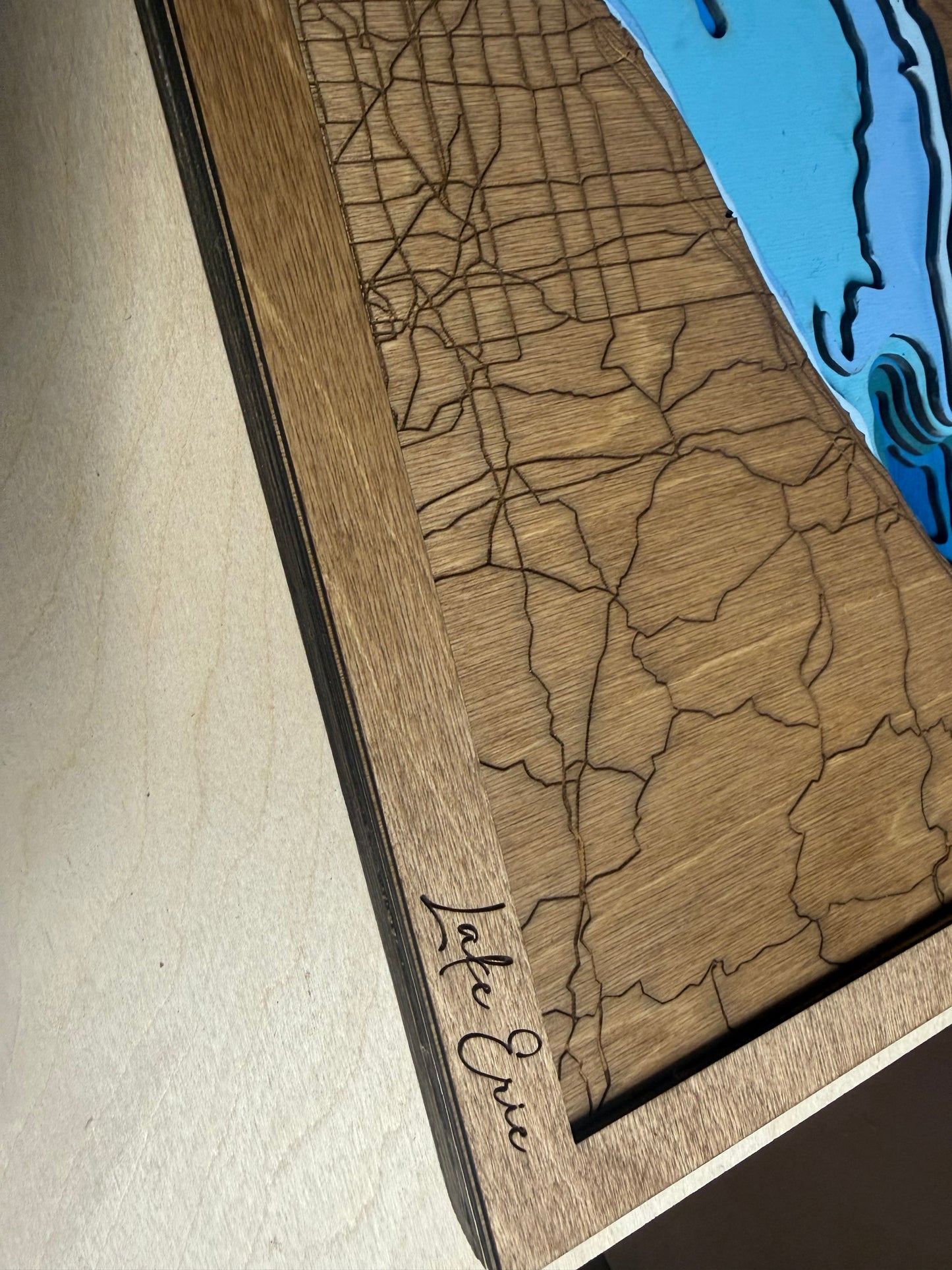 Lake Erie– Wooden Topographic Map 17” W x 10.5” H