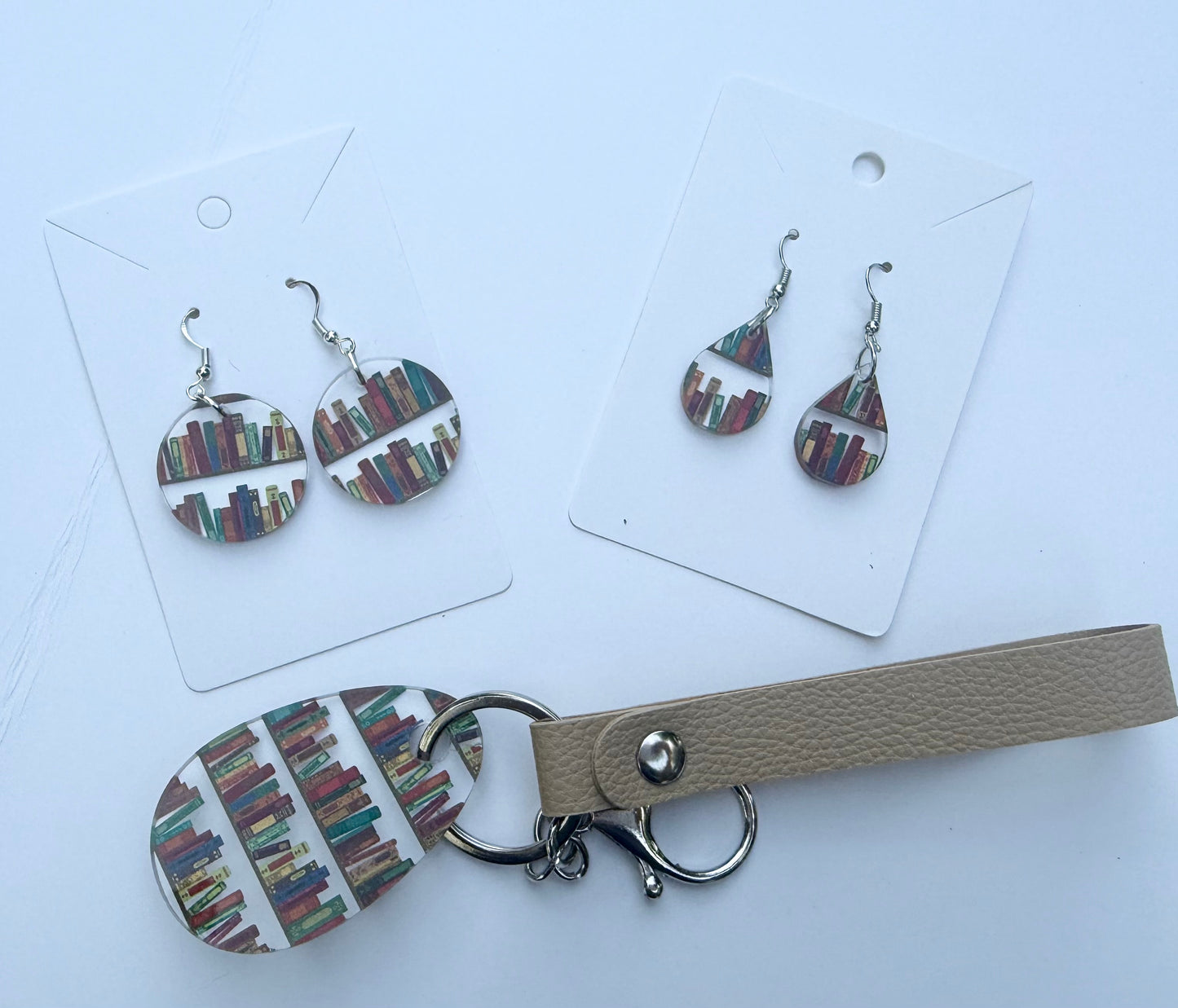 Book Lover Acrylic Keychain with Tan Faux Leather Strap