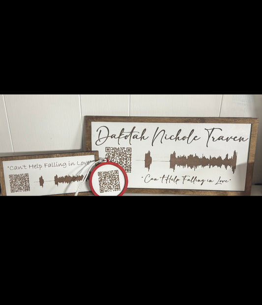 Custom Voice Message Soundwave Wood Sign and Ornament  – Scannable QR Code Keepsake