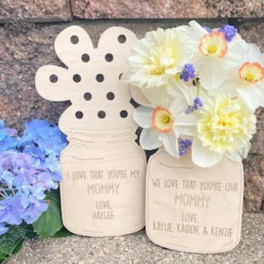 Wooden Mason Jar Flower Holder- Personalized