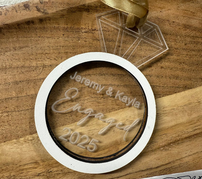 Our First Christmas Engaged Ornament – 2025 | Clear Acrylic Ring Ornament