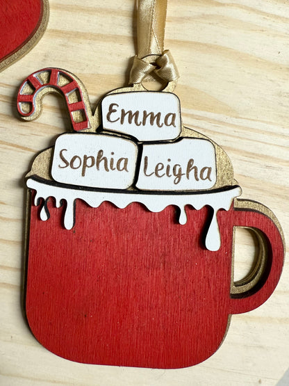 Personalized Hot Cocoa Family Ornament – Custom Names & Year