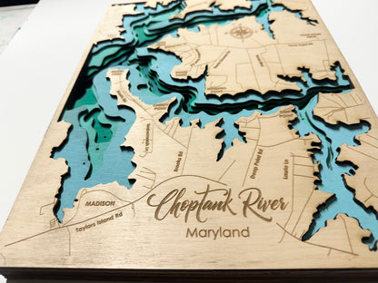 Chop Tank River Layered Wood Map – Maryland (11 x 15)