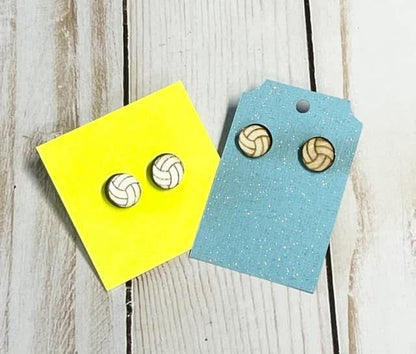 Volleyball Stud Earrings- Wooden Laser Cut Earrings