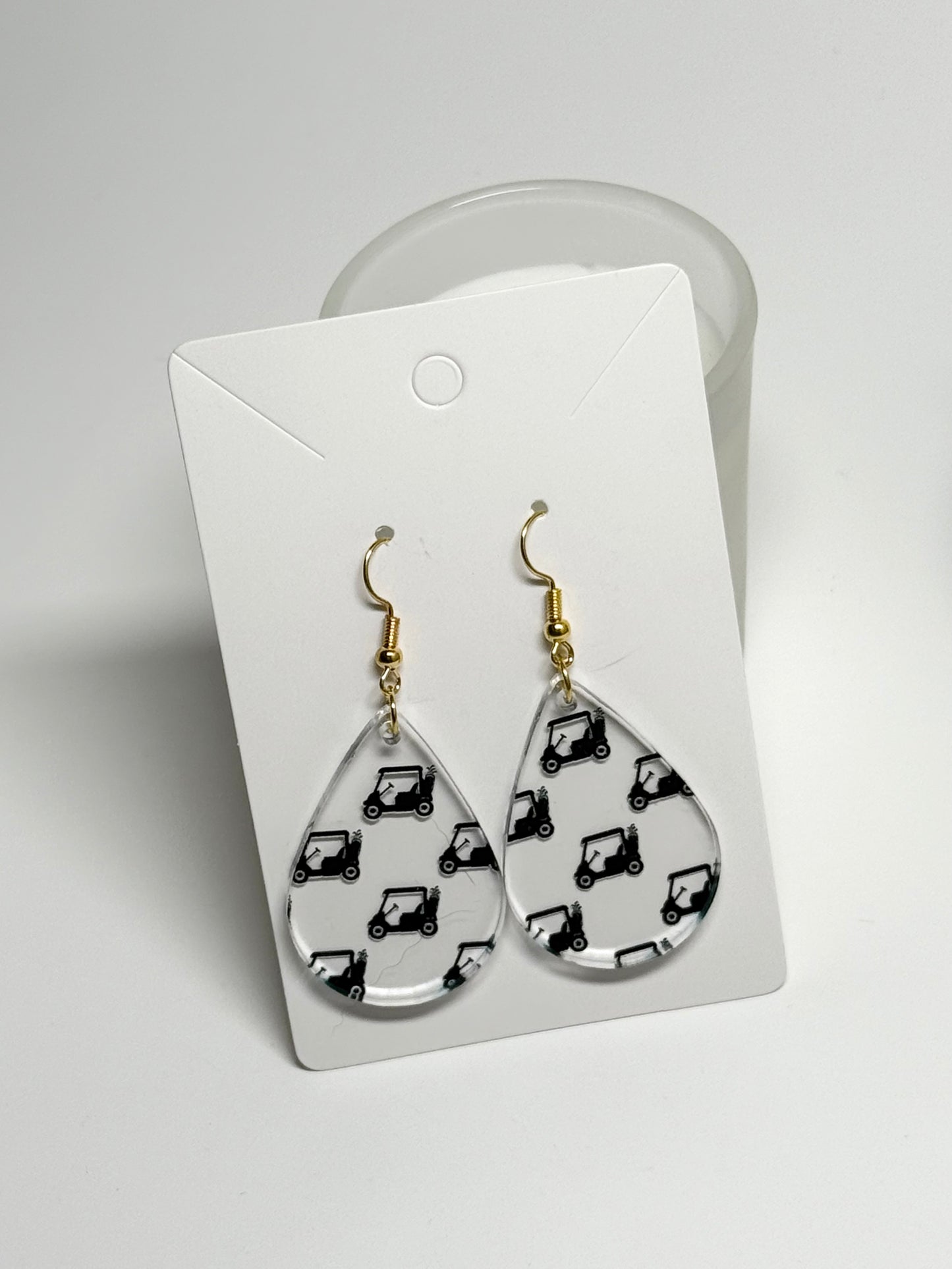 Golf Cart Earrings= Clear Acrylic Laser Cut