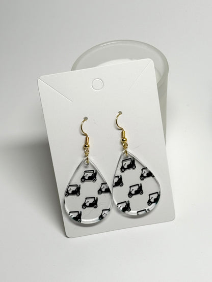 Golf Cart Earrings= Clear Acrylic Laser Cut