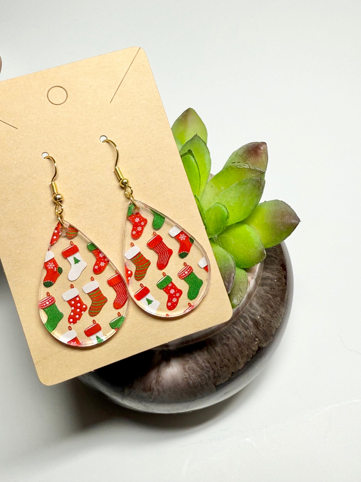 Christmas Stocking Earrings- Laser Cut