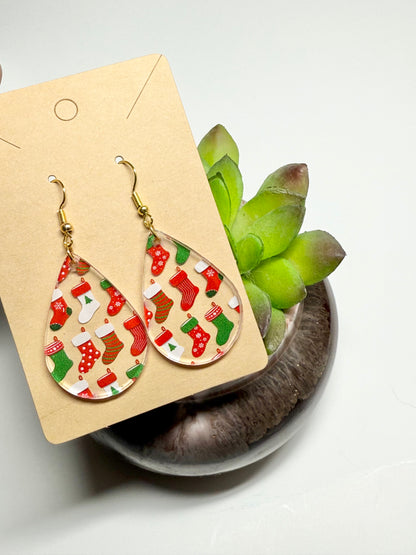 Christmas Stocking Earrings- Laser Cut