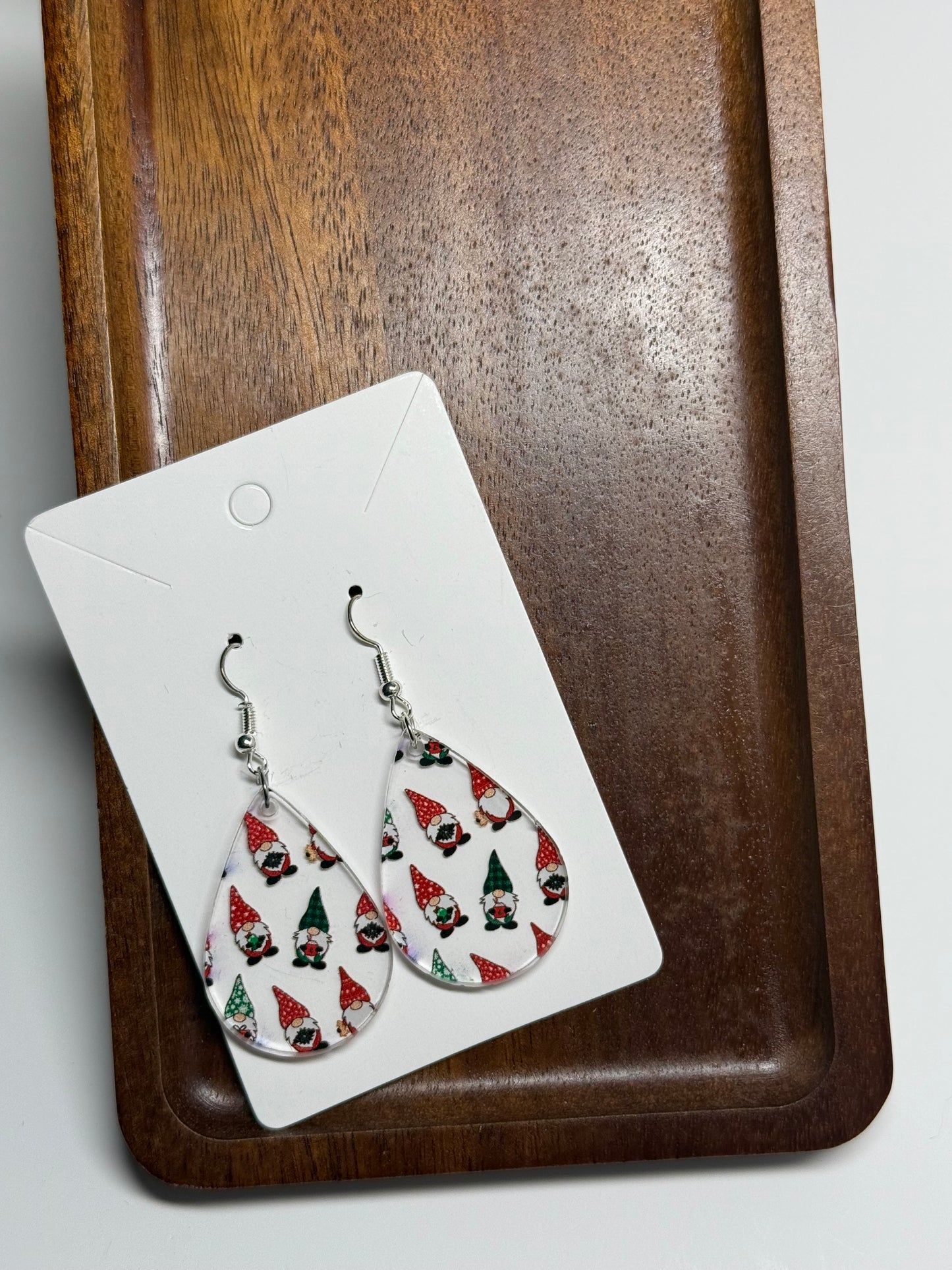 Clear Christmas Gnome Acrylic Earrings