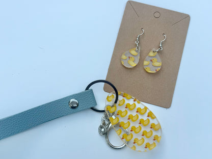 Rubber Duck Acrylic Keychain with Blue Faux Leather Strap
