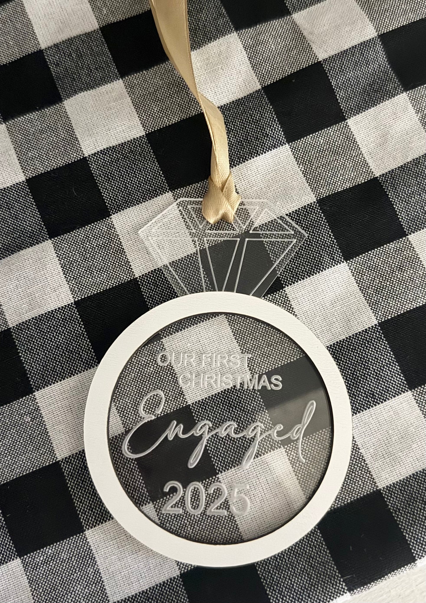 Our First Christmas Engaged Ornament – 2025 | Clear Acrylic Ring Ornament