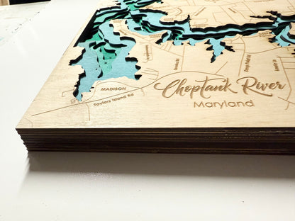 Chop Tank River Layered Wood Map – Maryland (11 x 15)