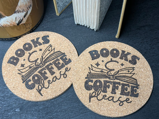 Books and Coffee Cork Coasters