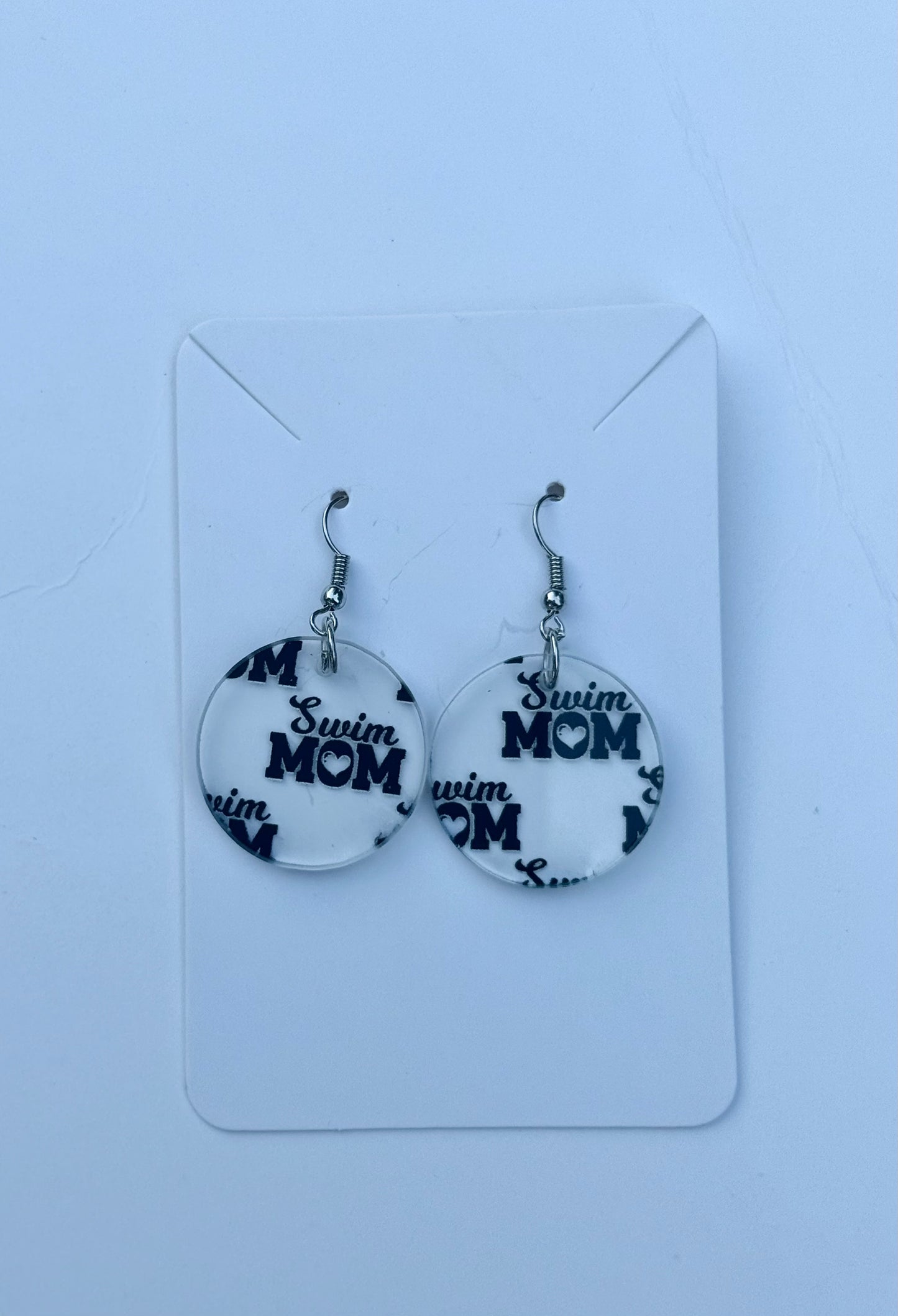 Swim Mom Earrings Laser Cut Clear Acrylic
