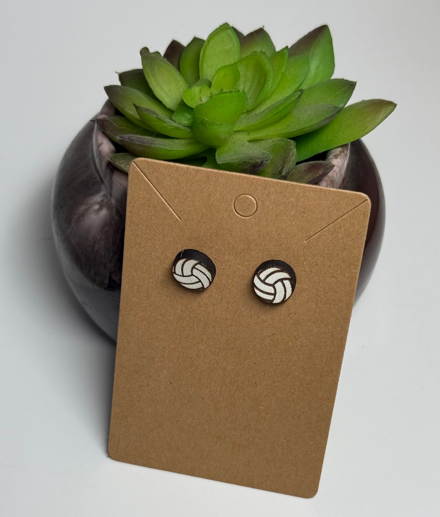 Volleyball Stud Earrings- Wooden Laser Cut Earrings