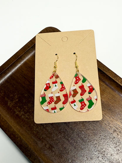 Christmas Stocking Earrings- Laser Cut