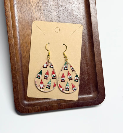 Clear Christmas Gnome Acrylic Earrings