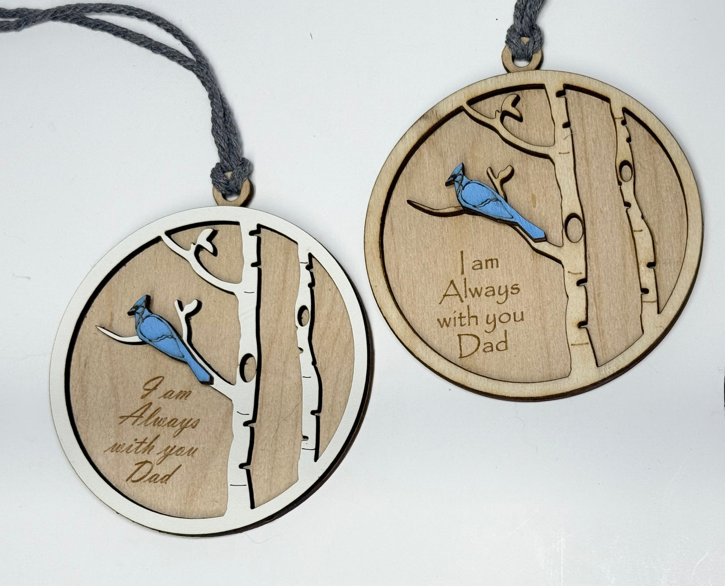 Blue Jay Memorial Ornament - "I Am Always With You" Laser Cut Keepsake