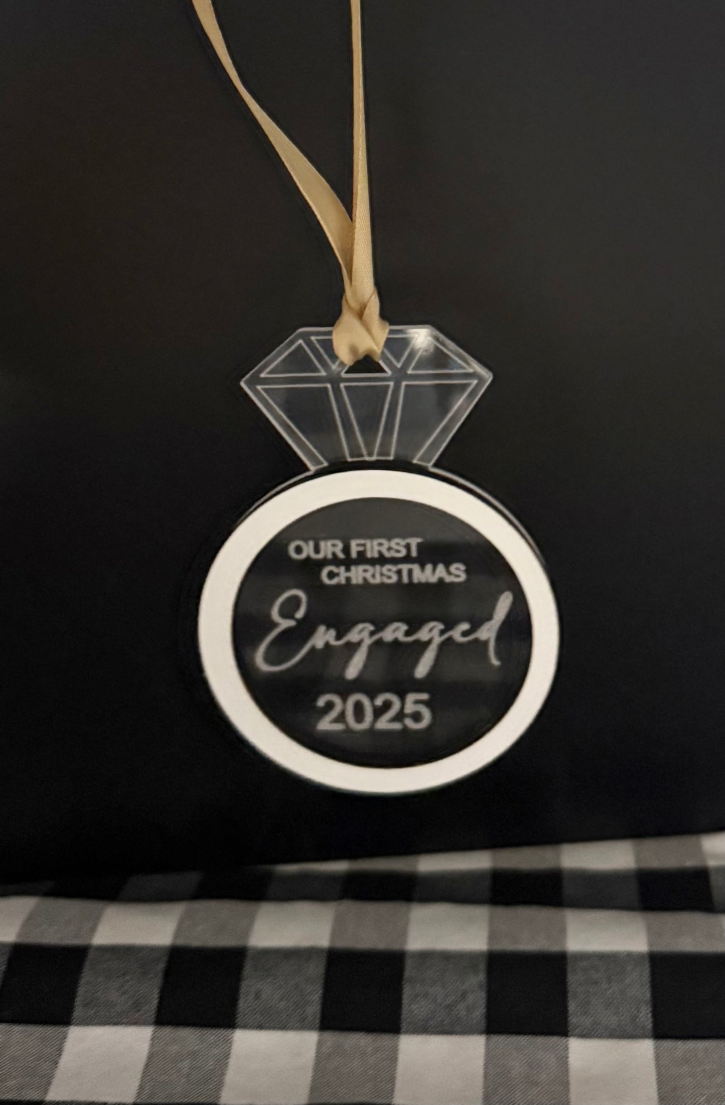 Our First Christmas Engaged Ornament – 2025 | Clear Acrylic Ring Ornament