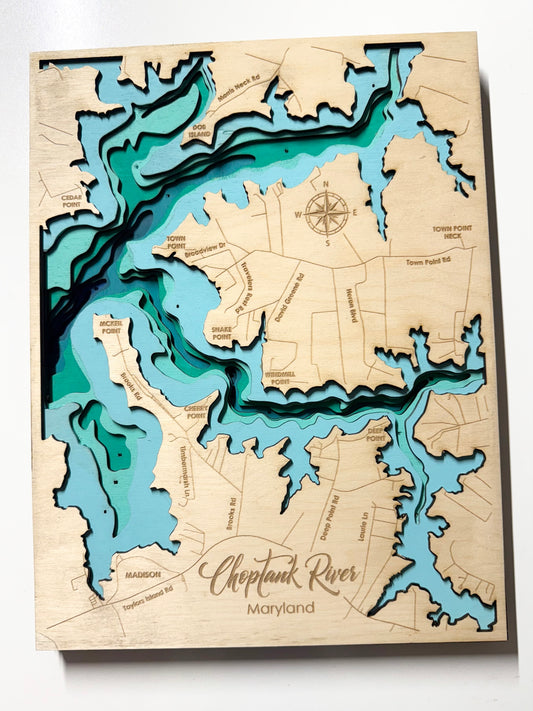 Chop Tank River Layered Wood Map – Maryland (11 x 15)