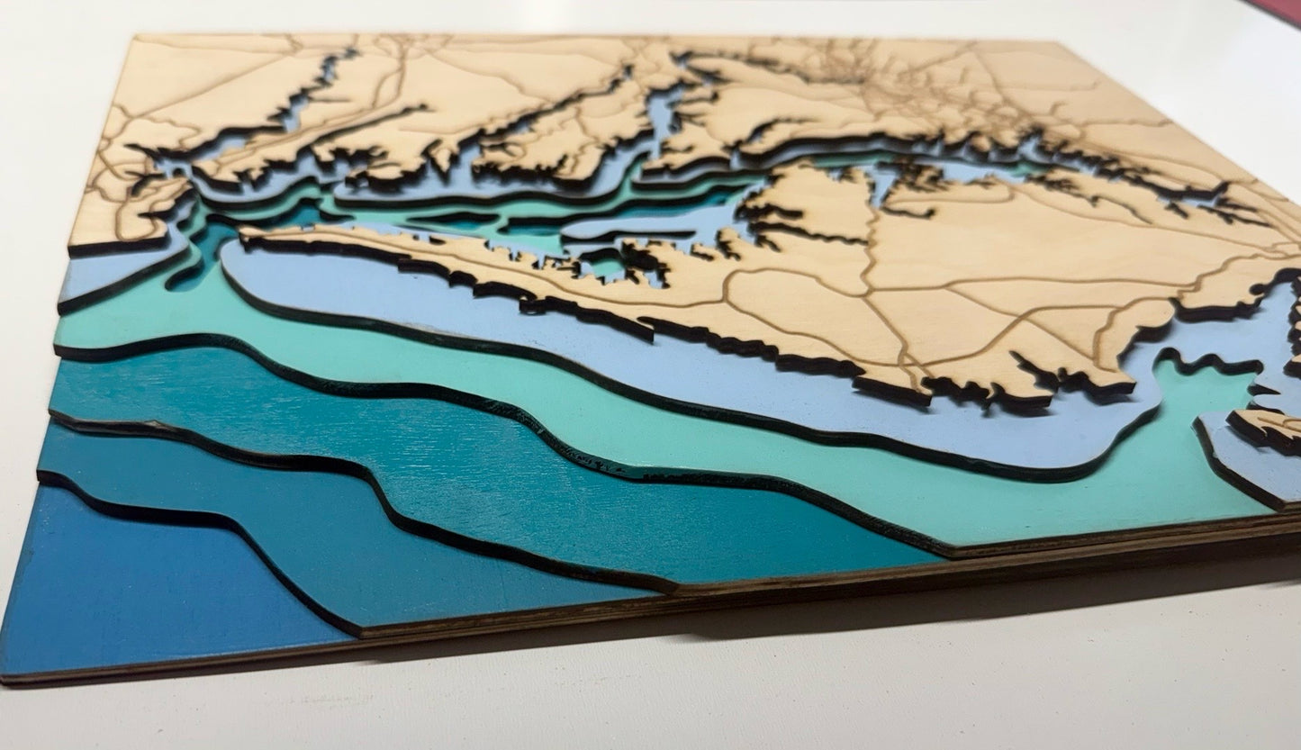 Chesapeake Bay Layered Wooden Map