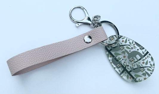 Sloth Acrylic Keychain with Pink Faux Leather Stra