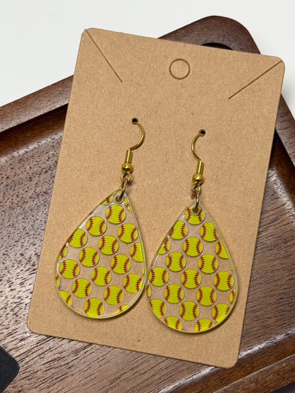 Softball Earrings -Laser Cut Acrylic Earrings