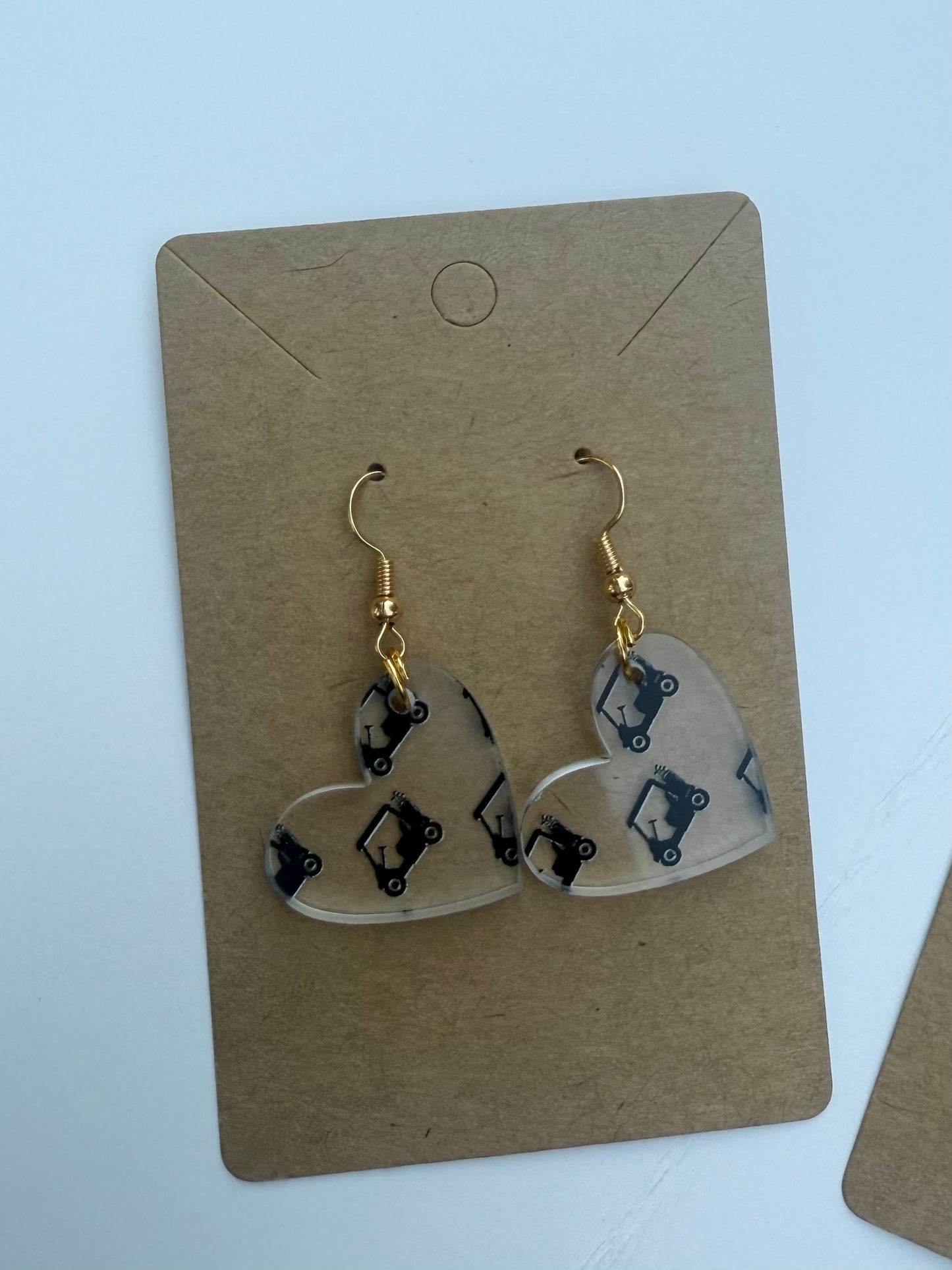 Golf Cart Earrings= Clear Acrylic Laser Cut