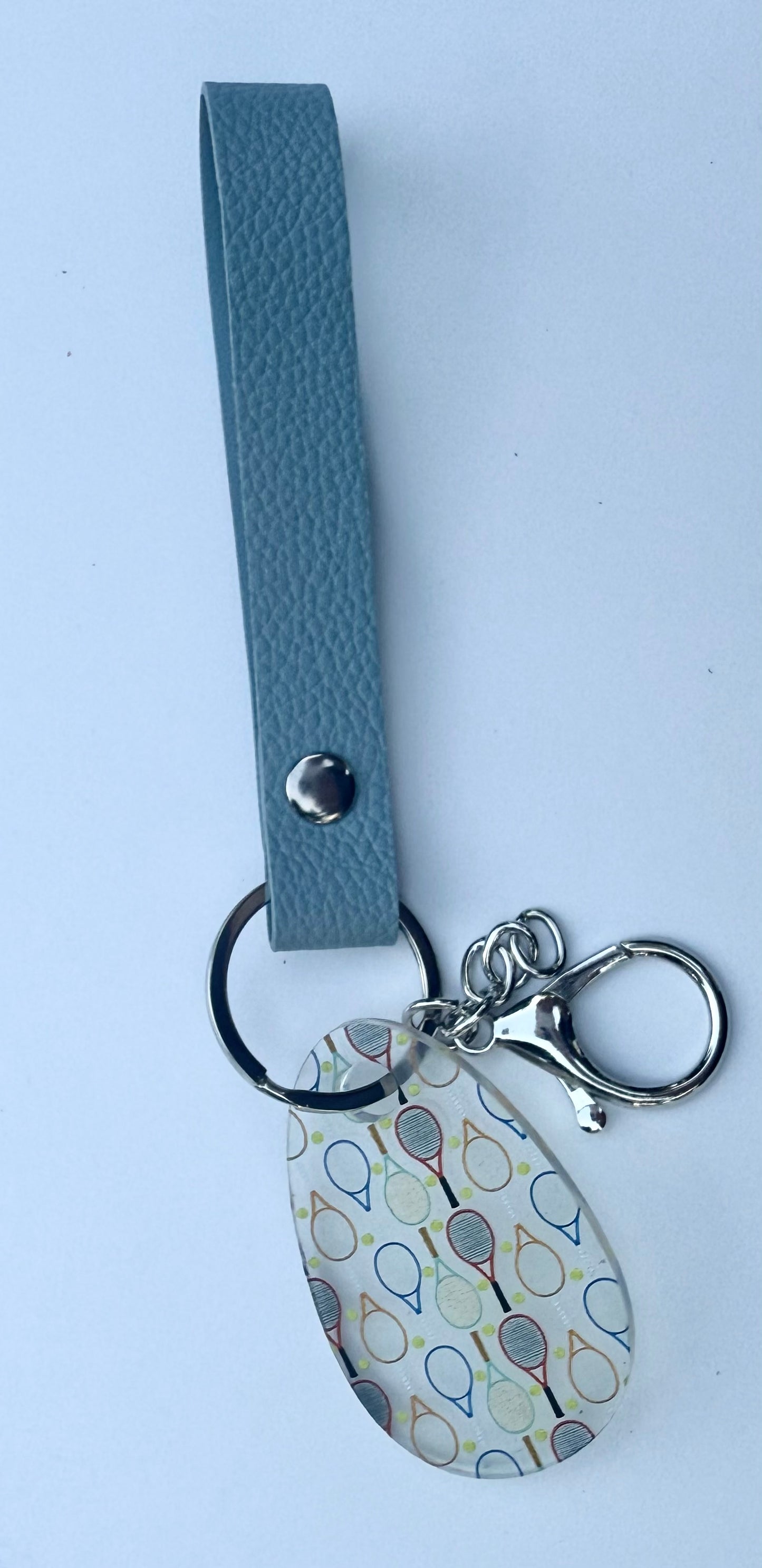 Tennis Acrylic Keychain with Blue Faux Leather Strap