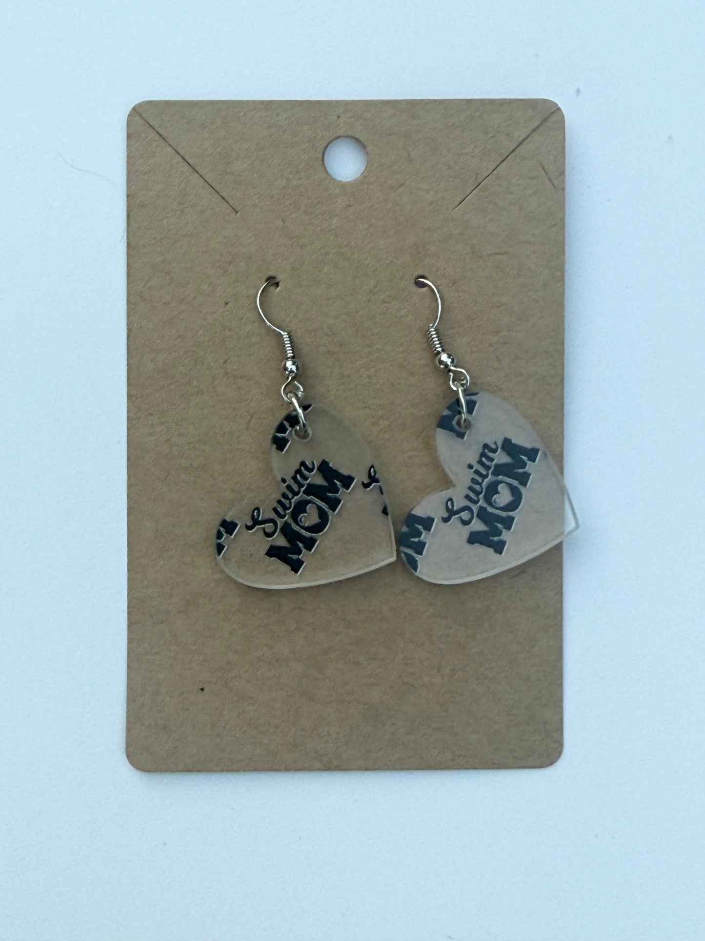 Swim Mom Earrings Laser Cut Clear Acrylic