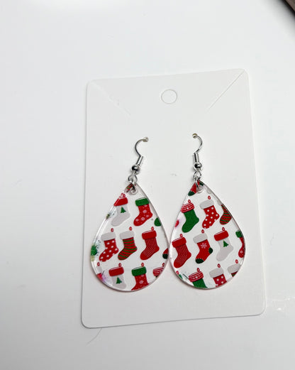 Christmas Stocking Earrings- Laser Cut