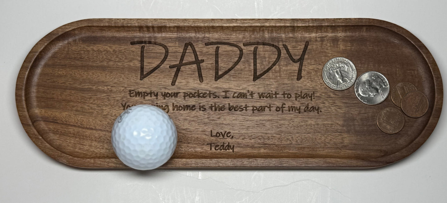 Personalized Acacia Wood Tray – Rustic Designs - Daddy, Grandpa, Papa or Name