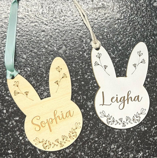 Floral Bunny Head Personalized Easter Basket Tag