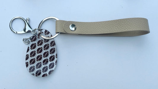 Football Acrylic Keychain with Faux Leather Strap