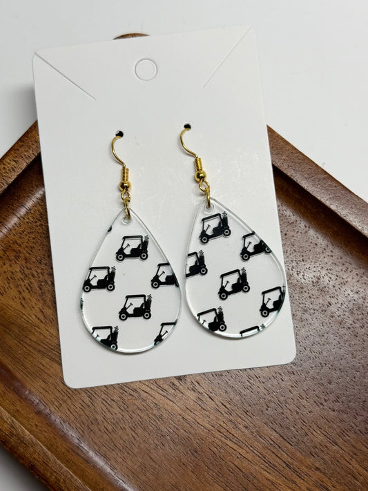 Golf Cart Earrings= Clear Acrylic Laser Cut