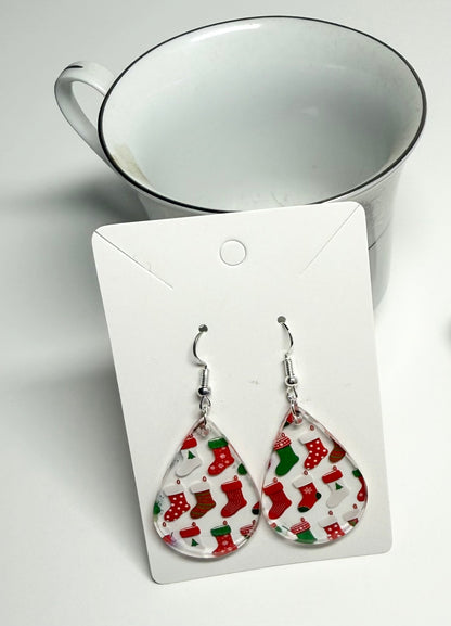 Christmas Stocking Earrings- Laser Cut
