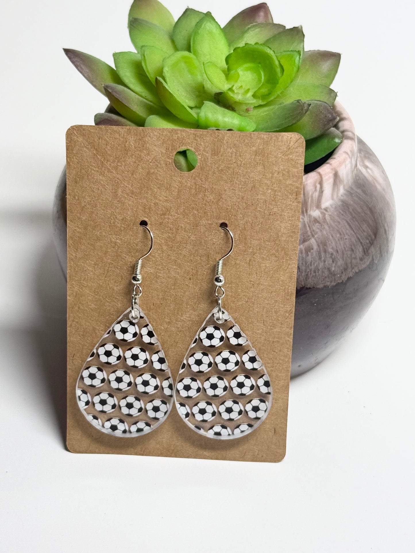 Soccer Earrings- Fun Clear Acrylic