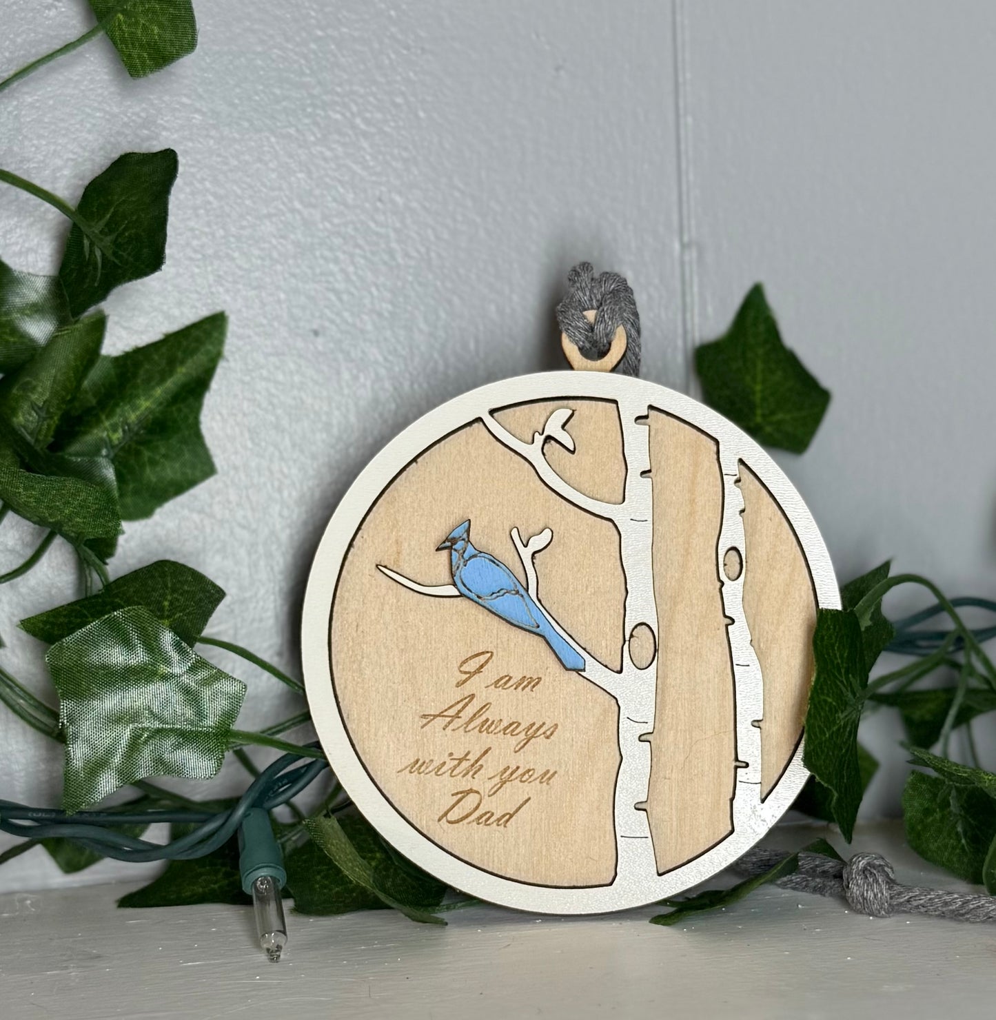 Blue Jay Memorial Ornament - "I Am Always With You" Laser Cut Keepsake