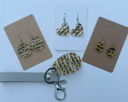 Sunflower Acrylic Keychain with Gray Faux Leather Strap