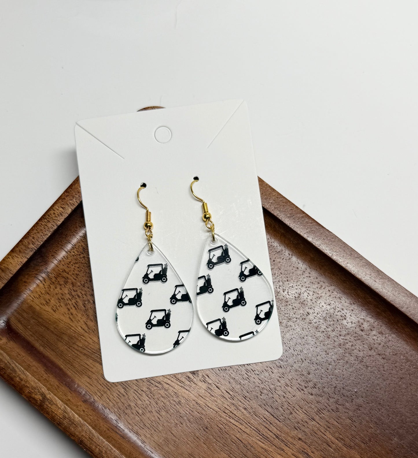 Golf Cart Earrings= Clear Acrylic Laser Cut