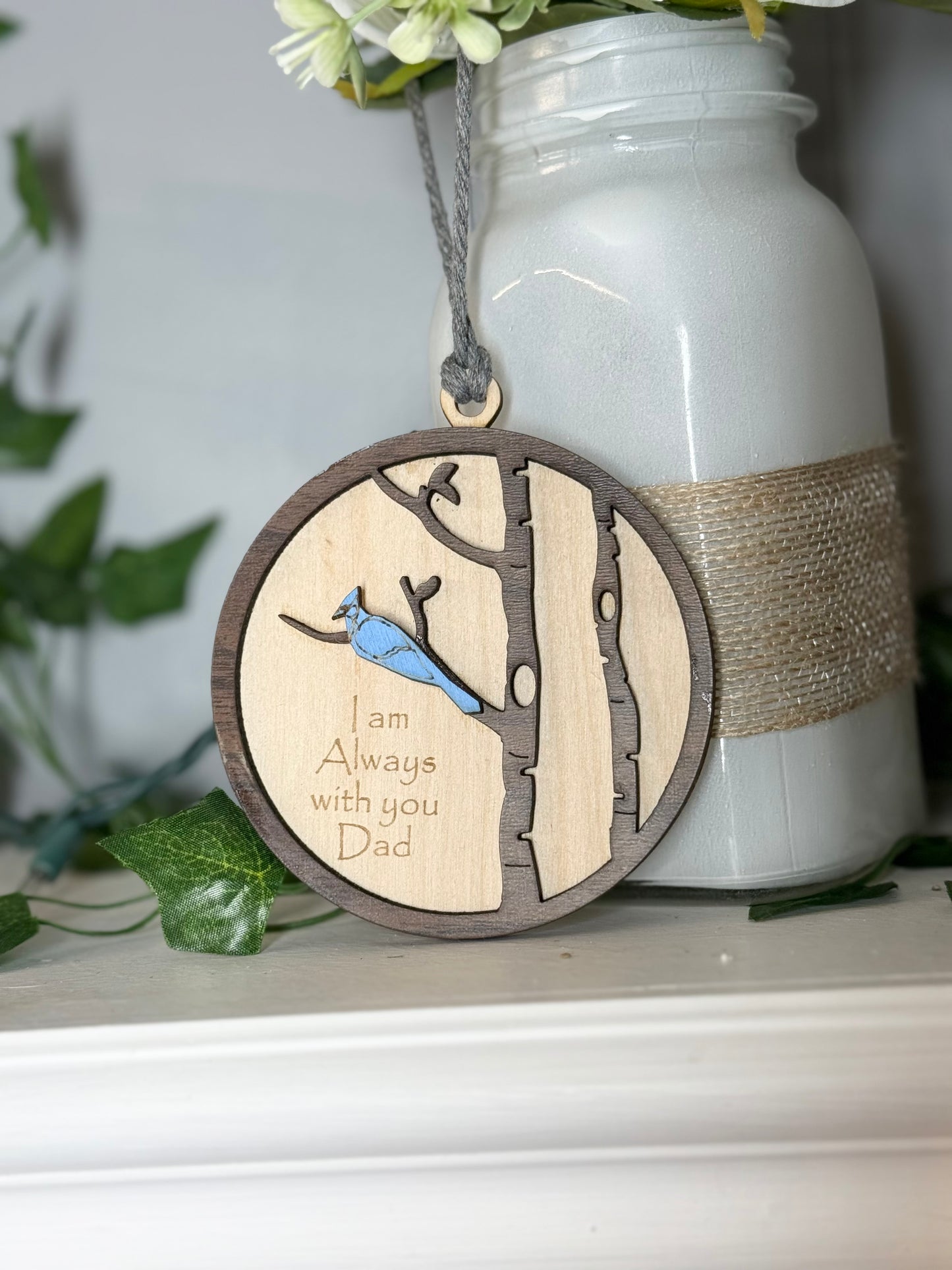 Blue Jay Memorial Ornament - "I Am Always With You" Laser Cut Keepsake