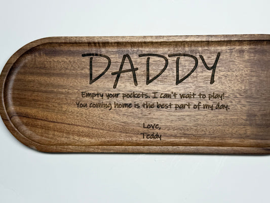 Personalized Acacia Wood Tray – Rustic Designs - Daddy, Grandpa, Papa or Name