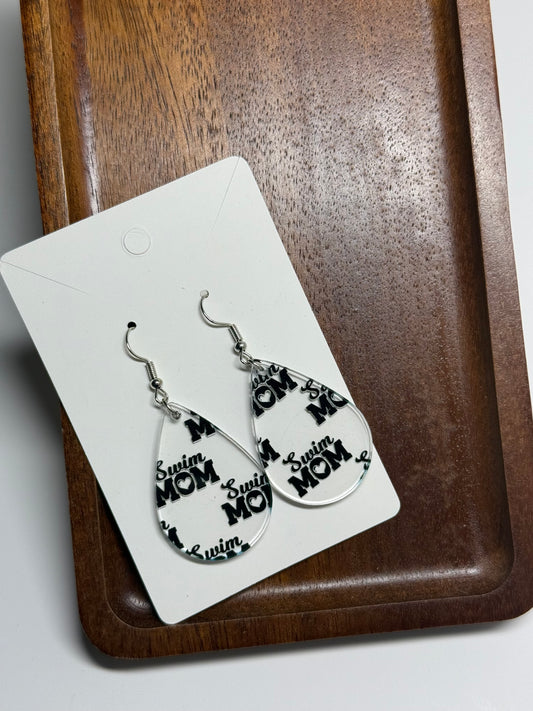 Swim Mom Earrings Laser Cut Clear Acrylic