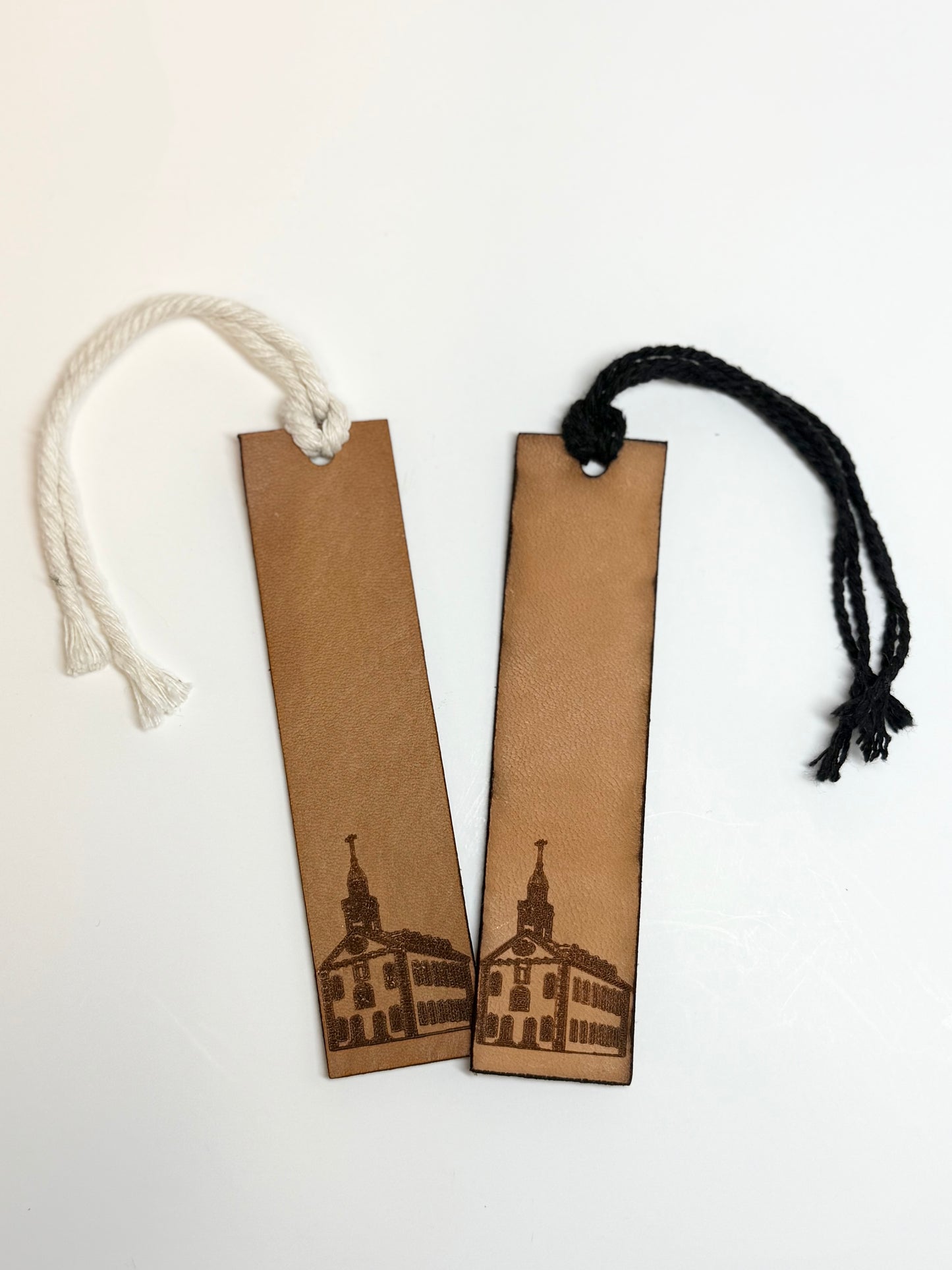 Leather Laser Cut and Engraved Kirtland Temple Bookmarks