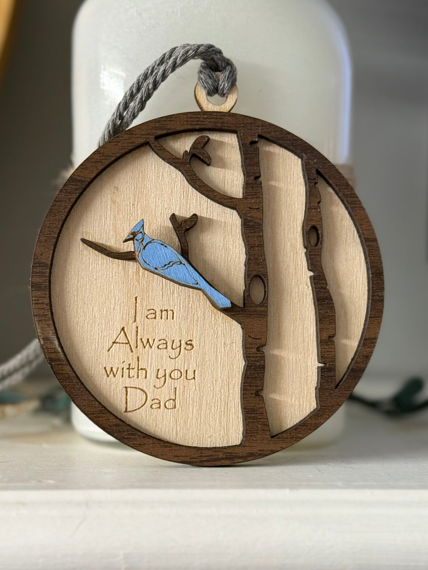 Blue Jay Memorial Ornament - "I Am Always With You" Laser Cut Keepsake
